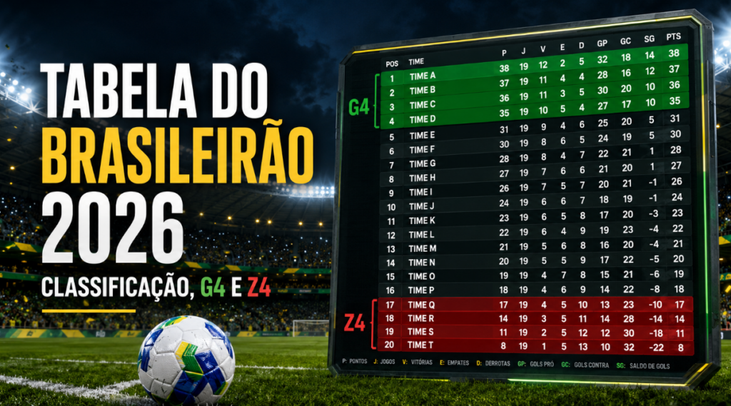 Tabela do Brasileirão 2026 classificação, G4 e Z4